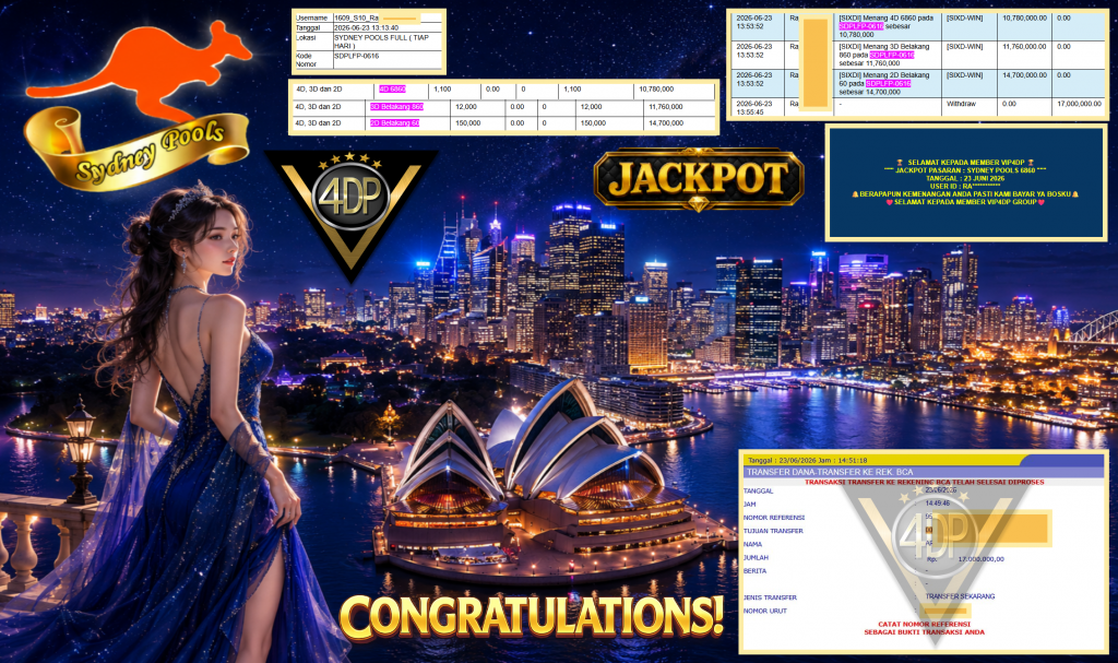 VIP4DP JACKPOT PASARAN ” SYDNEY POOLS 6860 ” Rp32.000.000,- LUNAS