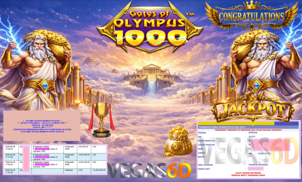VEGAS6D JACKPOT PRAGMATIC ” GATES OF OLYMPUS 1000 ” Rp13.000.000,- LUNAS