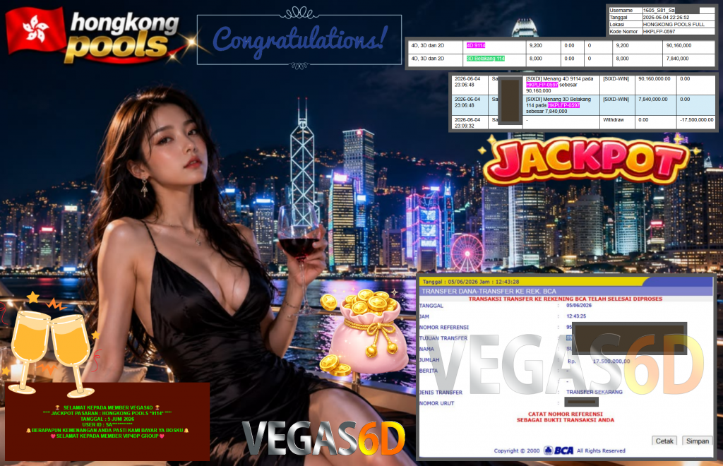 VEGAS6D JACKPOT PASARAN ” HONGKONG POOLS 9114 ” Rp107.500.000,- LUNAS