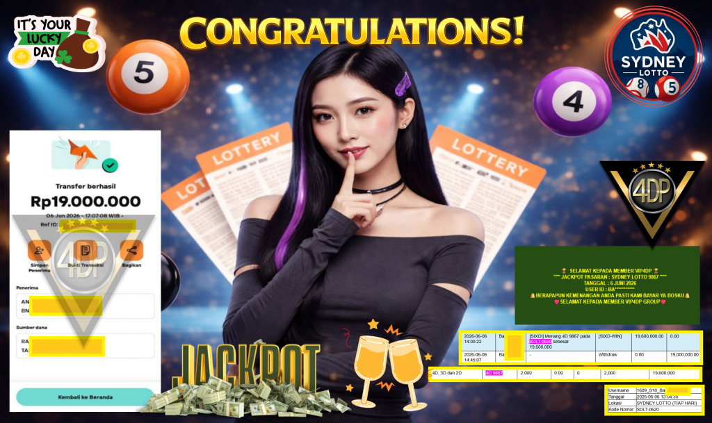 VIP4DP JACKPOT PASARAN ” SYDNEY LOTTO 9867 ” Rp19.000.000,- LUNAS
