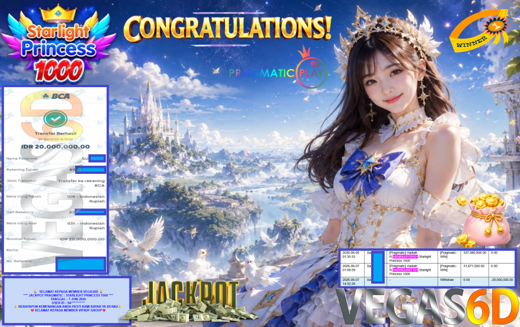 VEGAS6D JACKPOT PRAGMATIC ” STARLIGHT PRINCESS 1000 ” R113.000.000,- LUNAS
