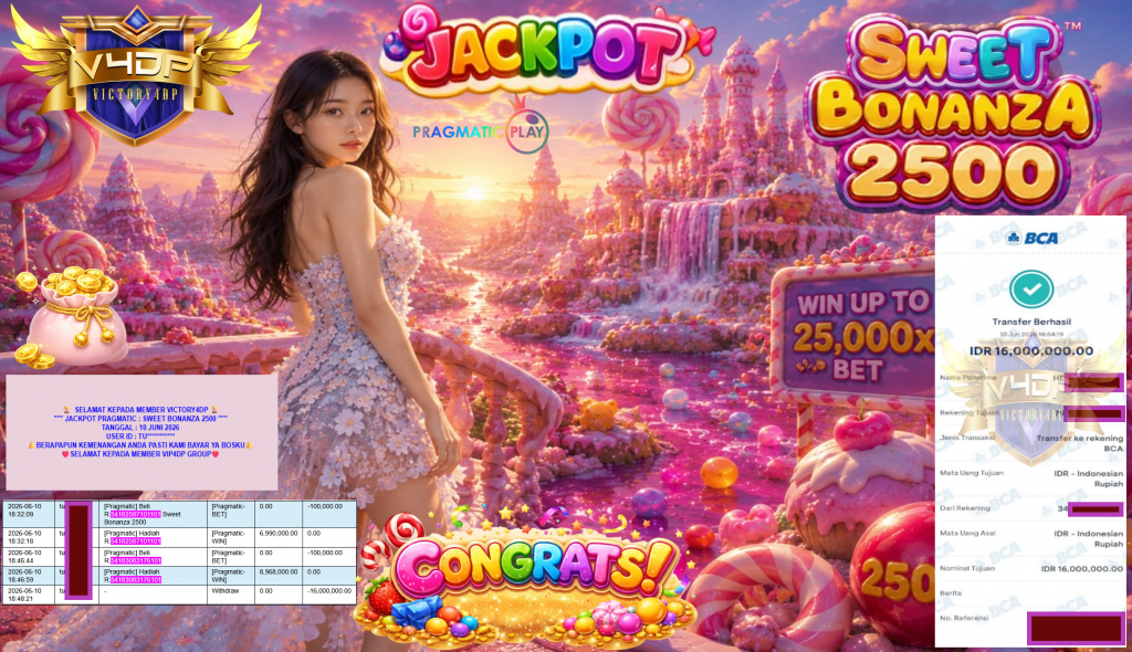 VICTORY4DP JACKPOT PRAGMATIC ” SWEET BONANZA 2500 ” R16.000.000,- LUNAS