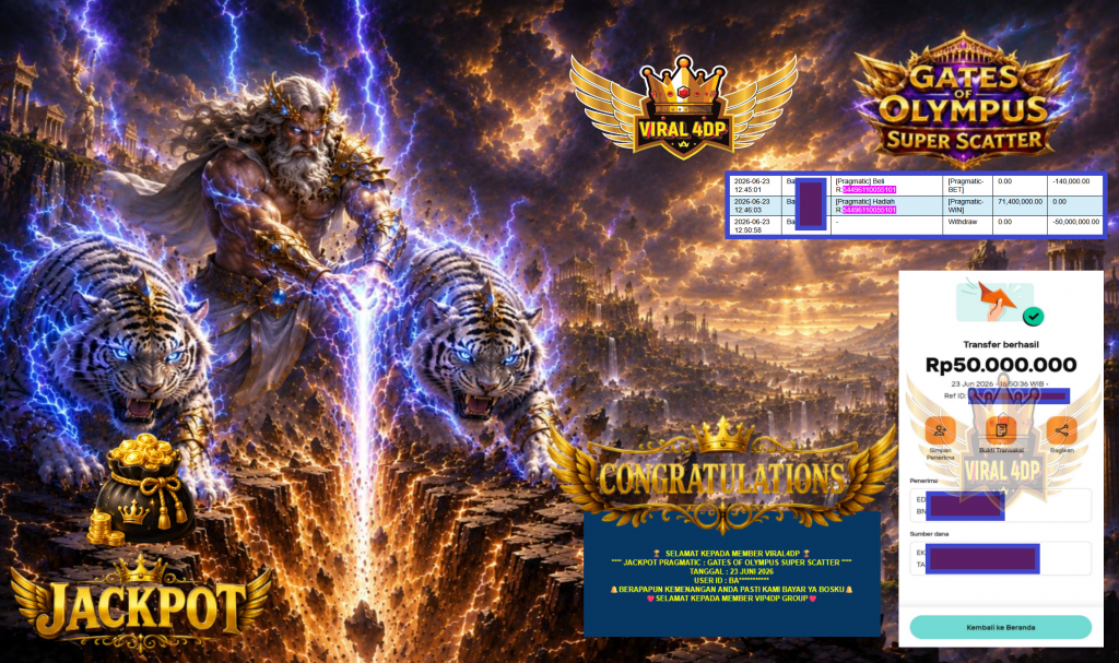 VIRAL4DP JACKPOT PRAGMATIC ” GATES OF OLYMPUS SUPER SCATTER ” Rp70.000.000,- LUNAS