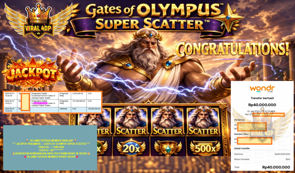 VIRAL4DP JACKPOT PRAGMATICGATES OF OLYMPUS SUPER SCATTER Rp 107.000.000,- LUNAS