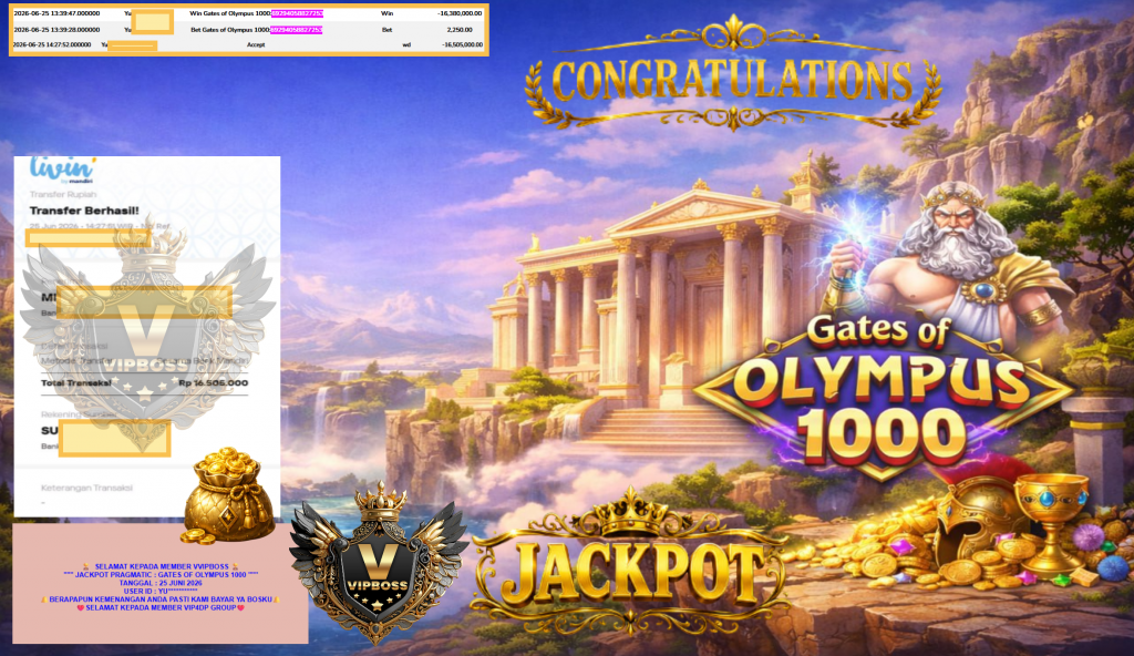 VVIPBOSS JACKPOT PRAGMATIC ” GATES OF OLYMPUS 1000 ” Rp16.505.000,- LUNAS