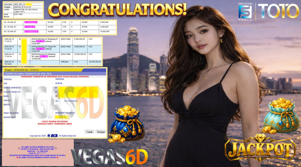 VEGAS6D JACKPOT PASARAN ” SINGAPORE 8981 ” Rp20.000.000,- LUNAS