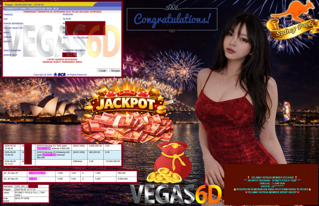 VEGAS6D JACKPOT PASARAN ” SYDNEY POOLS 7620 ” Rp10.500.000,- LUNAS