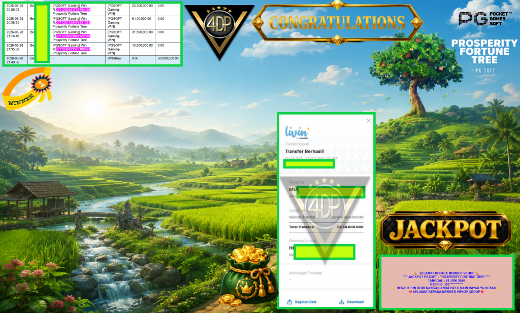 VIP4DP JACKPOT PGSOFT ” PROSPERITY FORTUNE TREE ” Rp72.000.000,- LUNAS