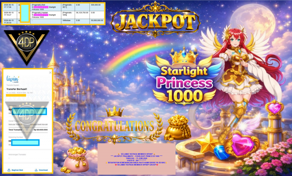 VIP4DP JACKPOT PRAGMATIC ” STARLIGHT PRINCESS 1000 ” R50.000.000,- LUNAS