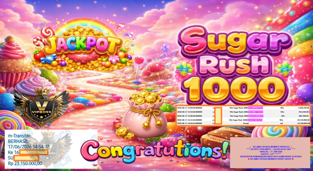 VVIPBOSS JACKPOT PRAGMATIC ” SUGAR RUSH 1000 ” Rp23.150.000,- LUNAS