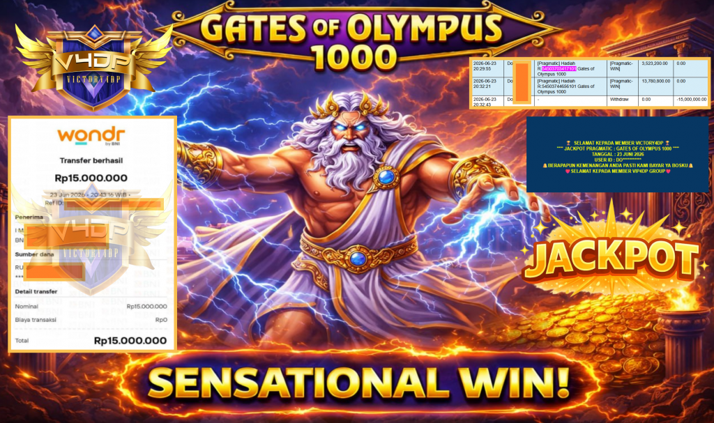 VICTORY4DP JACKPOT PRAGMATIC ” GATES OF OLYMPUS 1000 ” Rp15.000.000,- LUNAS