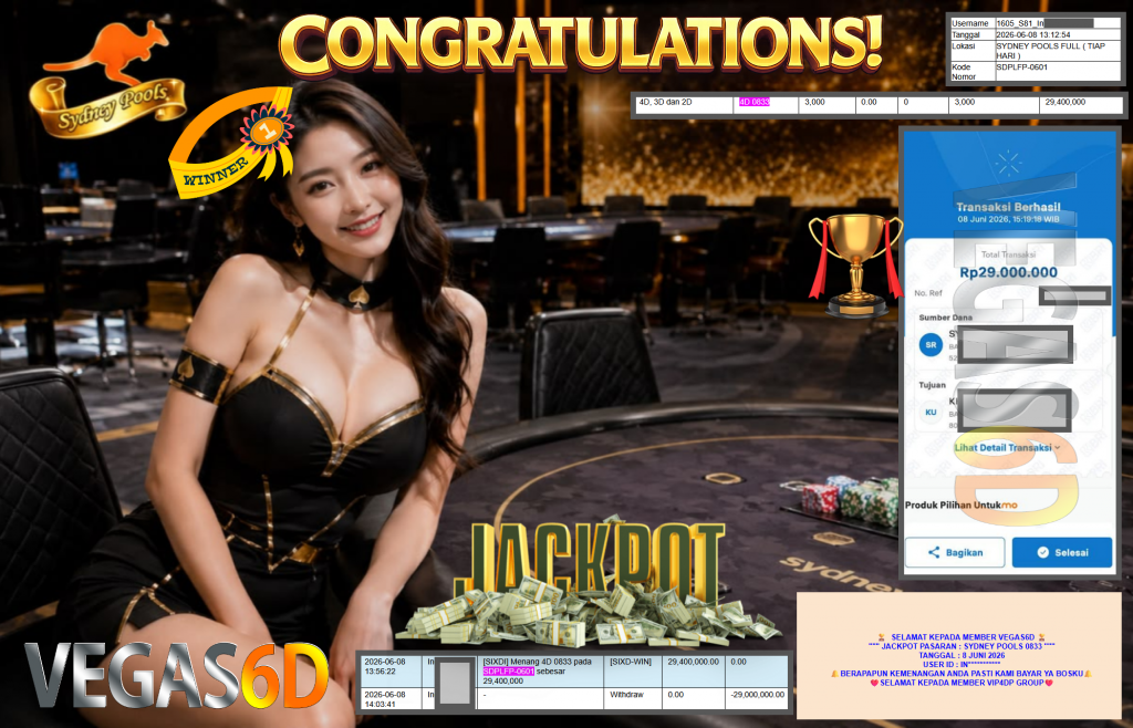 VEGAS6D JACKPOT PASARAN ” SYDNEY POOLS 0833 ” Rp29.000.000,- LUNAS