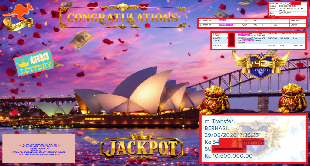 VICTORY4DP JACKPOT PASARAN ” SYDNEY POOLS 0376 ” Rp10.500.000,- LUNAS