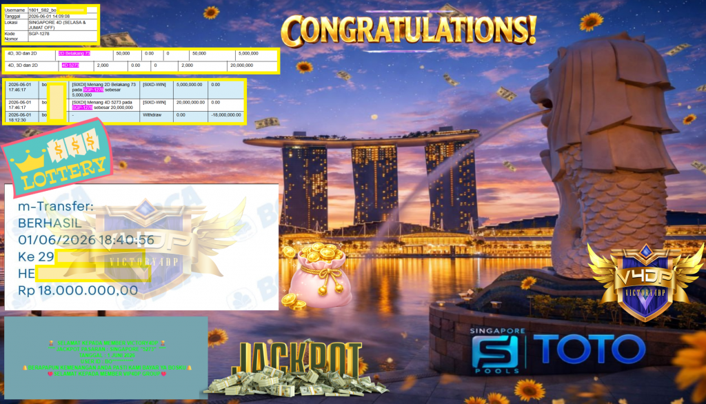 VICTORY4DP JACKPOT PASARAN ”SINGAPORE “5273” ” Rp18.000.000,LUNAS