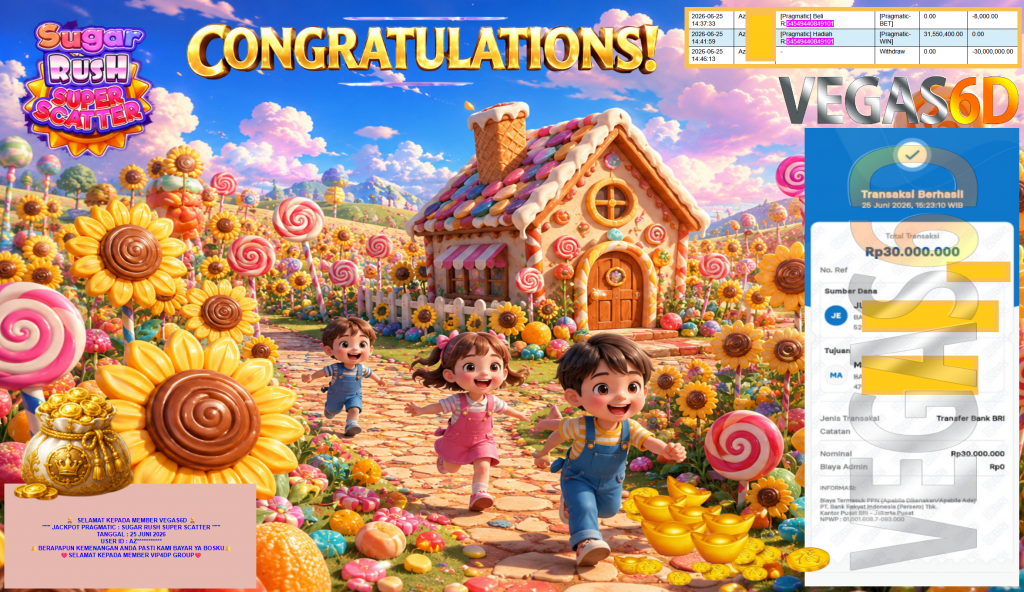 VEGAS6D JACKPOT PRAGMATIC ” SUGAR RUSH SUPER SCATTER ” Rp30.000.000,- LUNAS