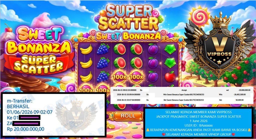 VVIPBOSS JACKPOT PRAGMATIC SWEET BONANZA SUPER SCATTER Rp 20.000.000,- LUNAS