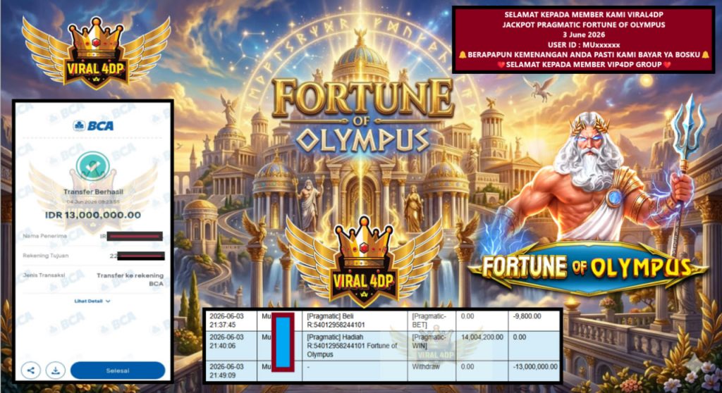 VIRAL4DP JACKPOT PRAGMATIC FORTUNE OF OLYMPUS Rp 13.000.000,- LUNAS