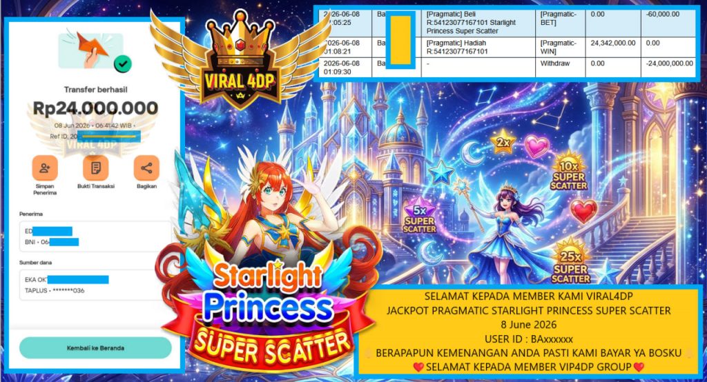 VIRAL4DP JACKPOT PRAGMATIC STARLIGHT PRINCESS SUPER SCATTER Rp 24.000.000,- LUNAS