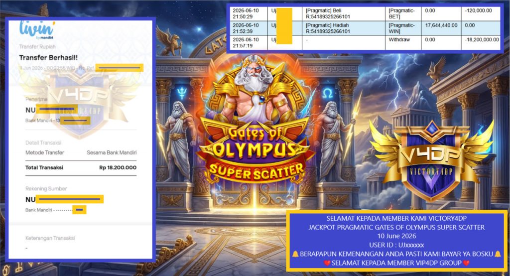 VICTORY4DP JACKPOT PRAGMATIC GATES OF OLYMPUS SUPER SCATTER Rp 18.200.000,- LUNAS