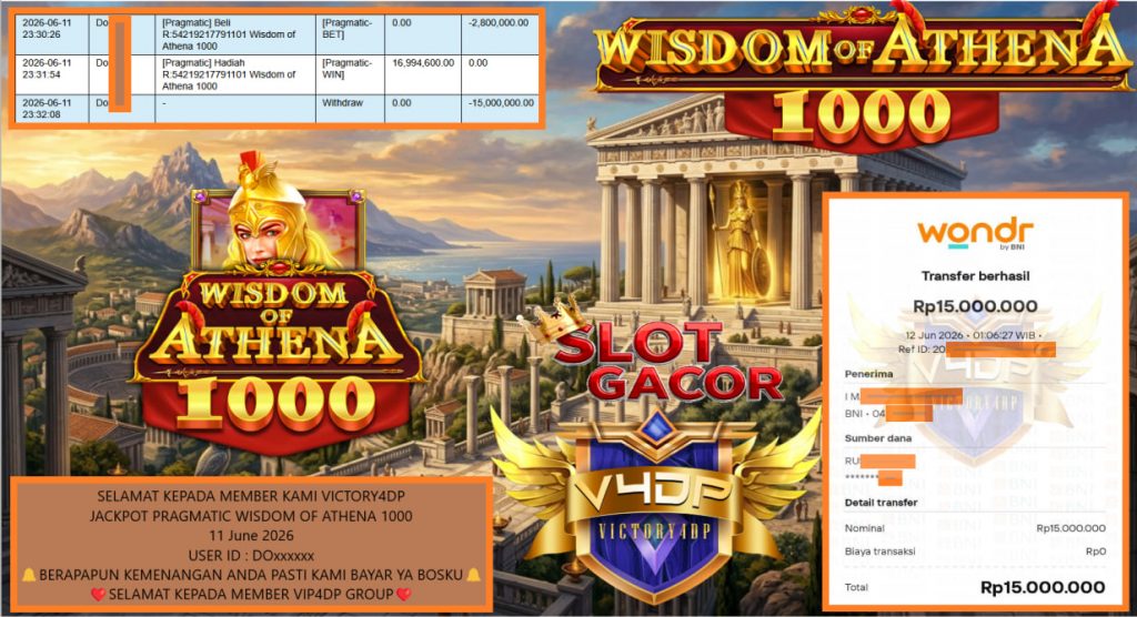 VICTORY4DP JACKPOT PRAGMATIC WISDOM OF ATHENA 1000 Rp 15.000.000,- LUNAS