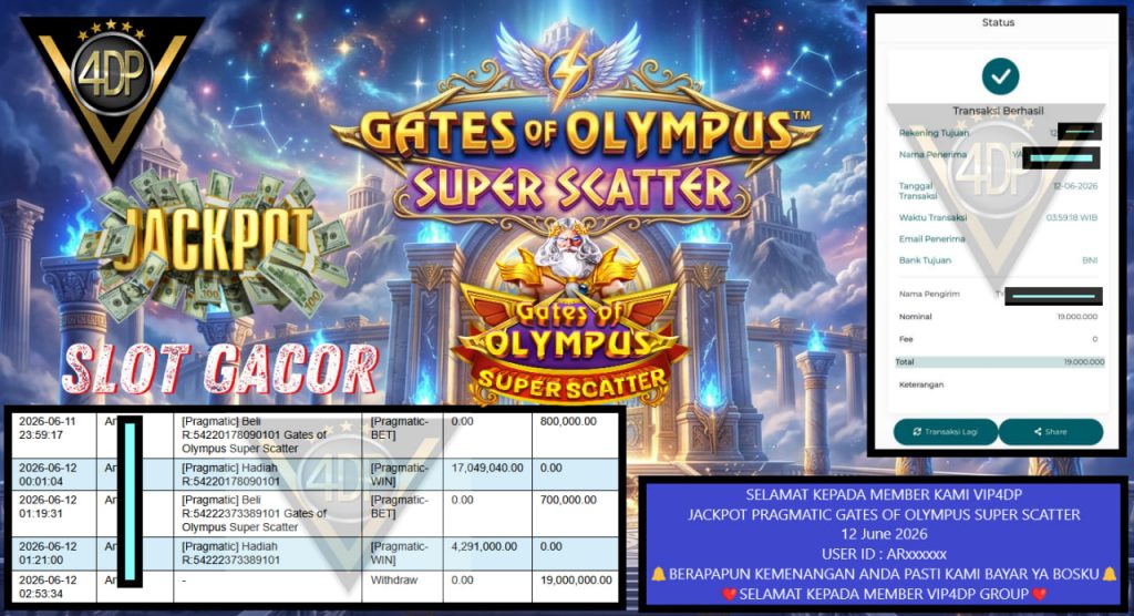 VIP4DP JACKPOT PRAGMATIC GATES OF OLYMPUS SUPER SCATTER Rp 19.000.000,- LUNAS