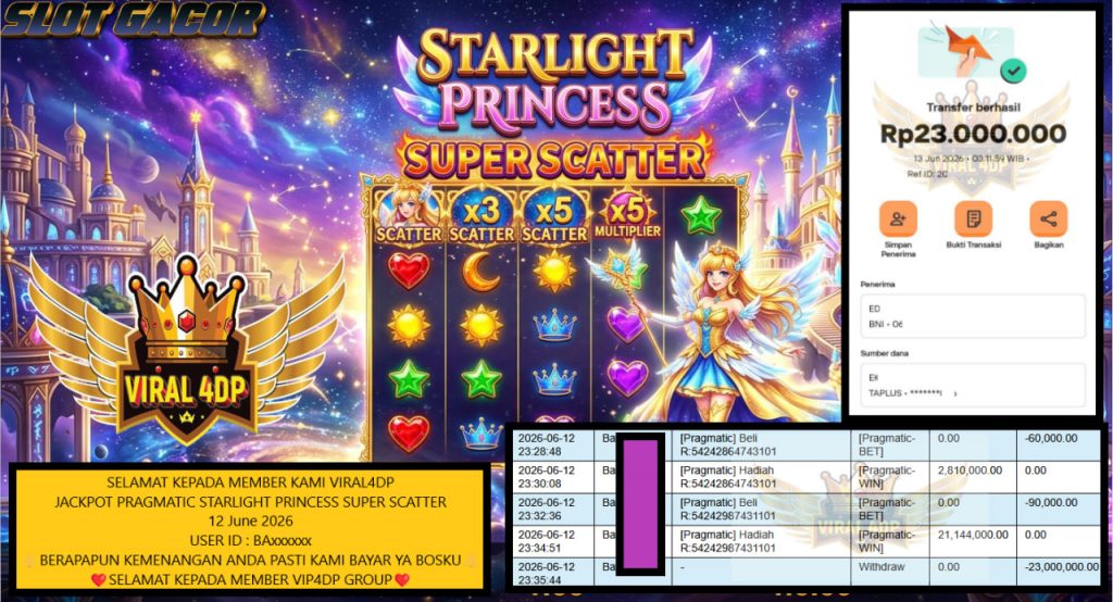VIRAL4DP JACKPOT PRAGMATIC STARLIGHT PRINCESS SUPER SCATTER Rp 23.000.000,- LUNAS