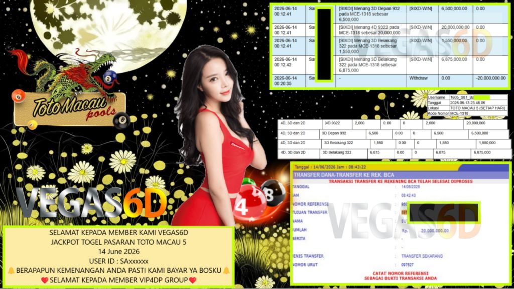 VEGAS6D JACKPOT TOGEL PASARAN TOTO MACAU 5 Rp 20.000.000,- LUNAS