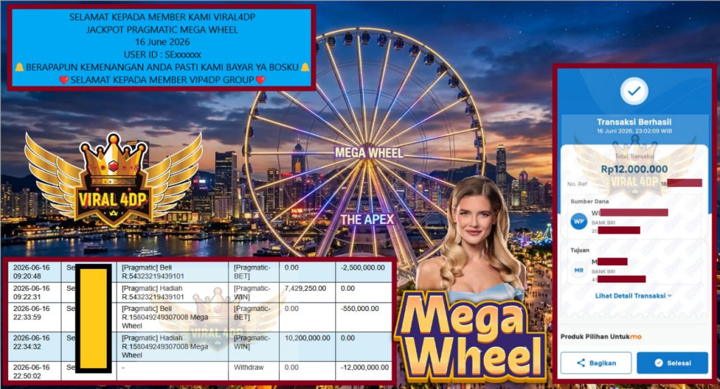 VIRAL4DP JACKPOT PRAGMATIC MEGA WHEEL Rp 12.000.000,- LUNAS