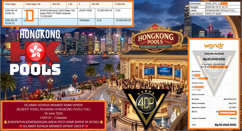 VIP4DP JACKPOT TOGEL PASARAN HONGKONG POOLS FULL Rp 10.000.000,- LUNAS