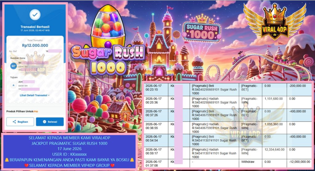 VIRAL4DP JACKPOT PRAGMATIC SUGAR RUSH 1000 Rp 12.000.000,- LUNAS