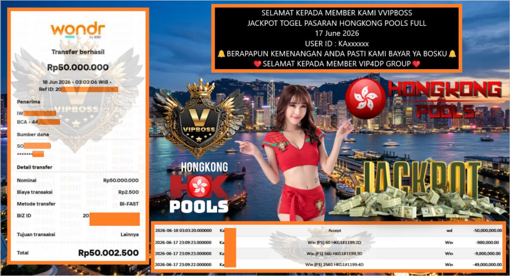 VVIPBOSS JACKPOT TOGEL PASARAN HONGKONG POOLS FULL Rp 50.000.000,- LUNAS
