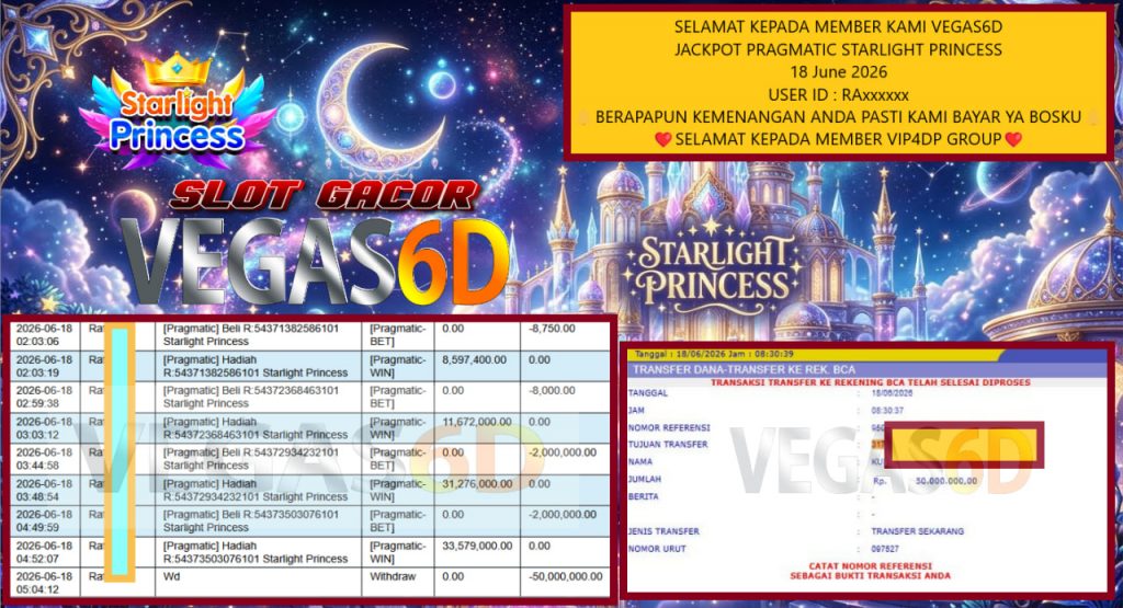 VEGAS6D JACKPOT PRAGMATIC STARLIGHT PRINCESS Rp 78.000.000,- LUNAS