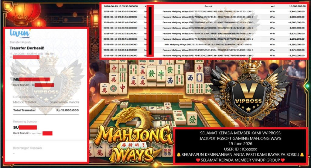 VVIPBOSS JACKPOT PGSOFT GAMING MAHJONG WAYS Rp 15.000.000,- LUNAS