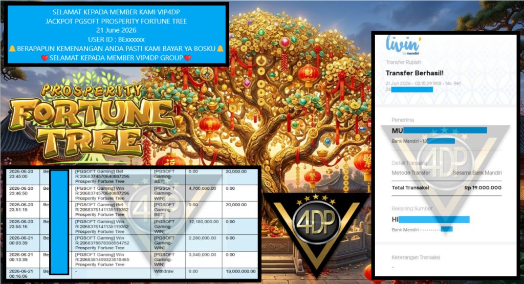 VIP4DP JACKPOT PGSOFT PROSPERITY FORTUNE TREE Rp 19.000.000,- LUNAS