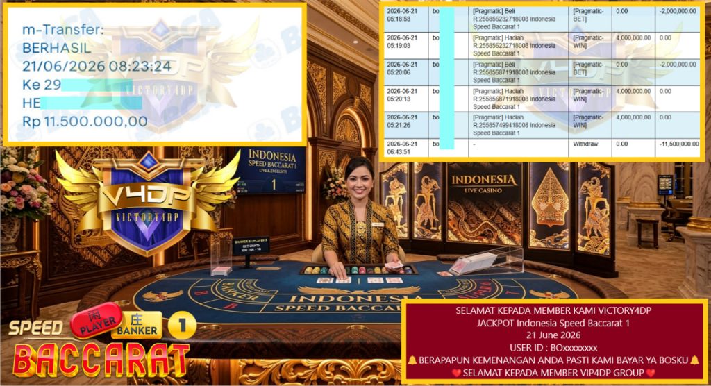 VICTORY4DP Indonesia Speed Baccarat 1 Rp 11.500.000,- LUNAS
