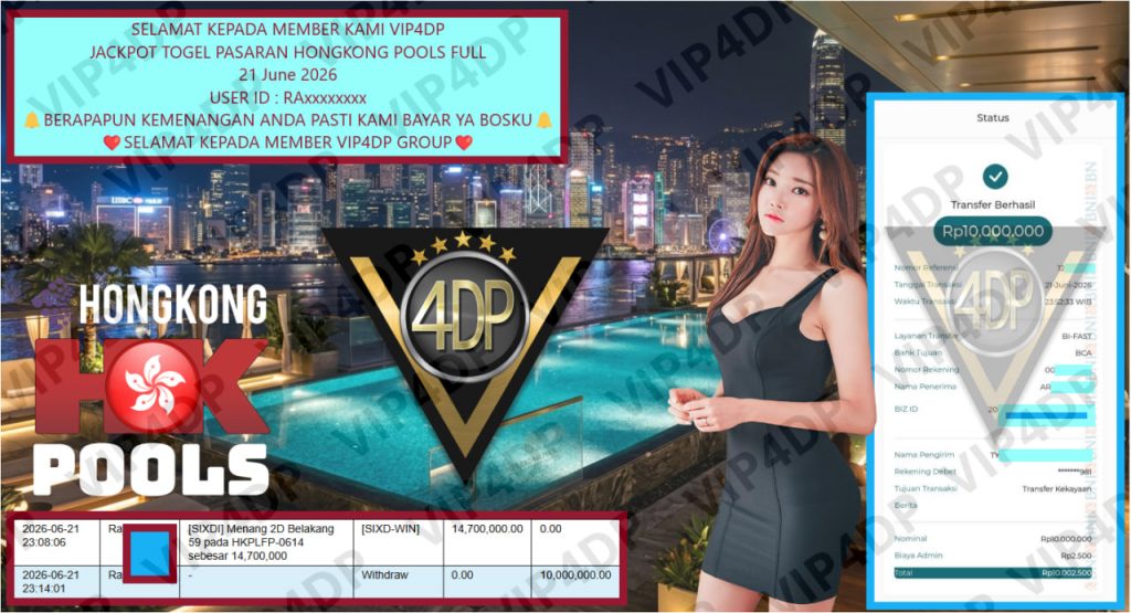 VIP4DP JACKPOT TOGEL PASARAN HONGKONG POOLS FULL Rp 10.000.000,- LUNAS