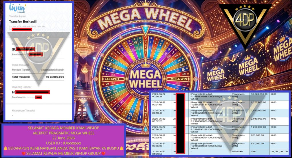 VIP4DP JACKPOT PRAGMATIC MEGA WHEEL Rp 24.000.000,- LUNAS