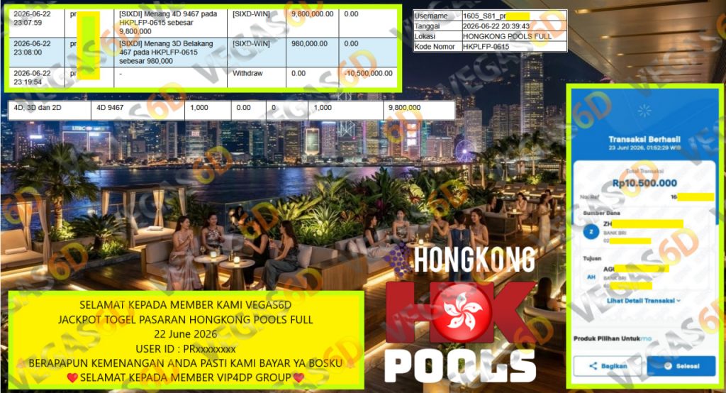 VEGAS6D JACKPOT TOGEL PASARAN HONGKONG POOLS FULL Rp 10.500.000,- LUNAS