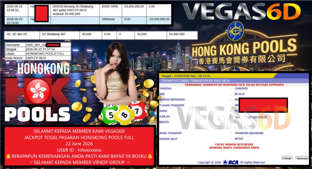 VEGAS6D JACKPOT TOGEL PASARAN HONGKONG POOLS FULL Rp 29.200.000,- LUNAS