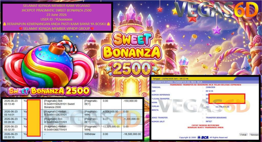 VEGAS6D JACKPOT PRAGMATIC SWEET BONANZA 2500 Rp 18.500.000,- LUNAS