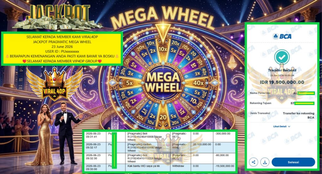 VIRAL4DP JACKPOT PRAGMATIC MEGA WHEEL Rp 19.500.000,- LUNAS