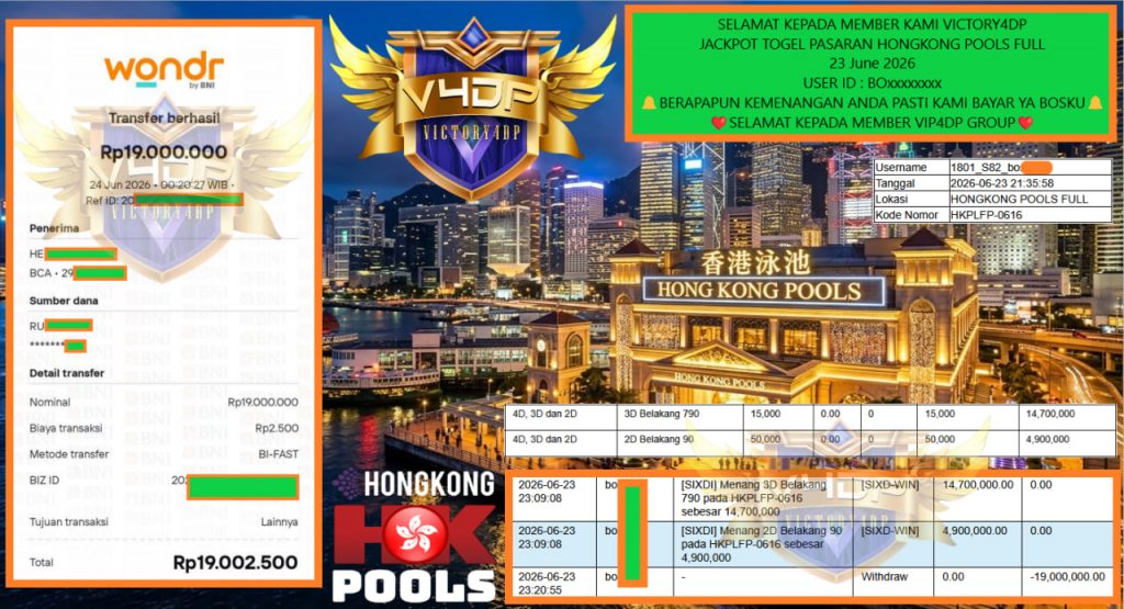 VICTORY4DP JACKPOT TOGEL PASARAN HONGKONG POOLS FULL Rp 19.000.000,- LUNAS