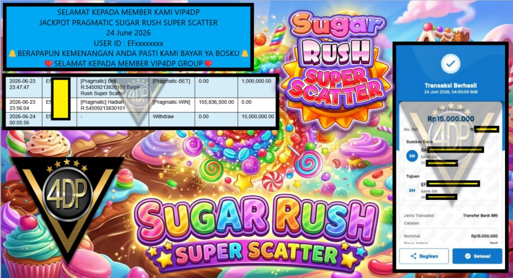 VIP4DP JACKPOT PRAGMATIC SUGAR RUSH SUPER SCATTER Rp 15.000.000,- LUNAS