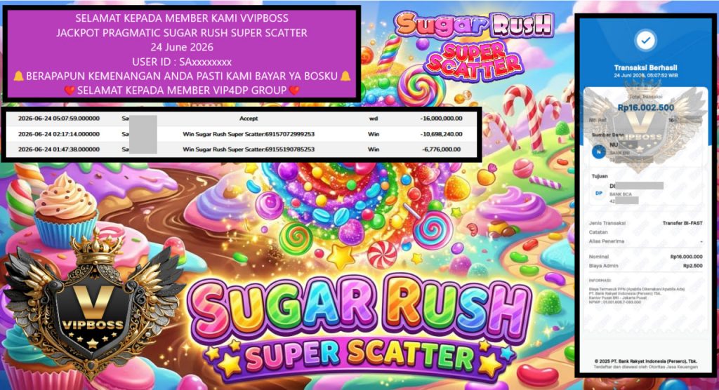 VVIPBOSS JACKPOT PRAGMATIC SUGAR RUSH SUPER SCATTER Rp 16.000.000,- LUNAS