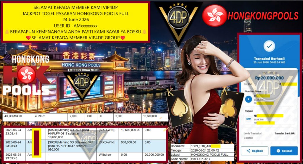 VIP4DP JACKPOT TOGEL PASARAN HONGKONG POOLS FULL Rp 20.000.000,- LUNAS