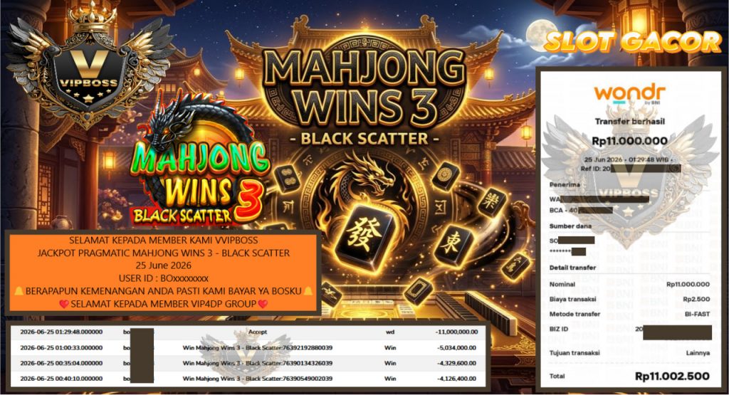 VVIPBOSS JACKPOT PRAGMATIC MAHJONG WINS 3 – BLACK SCATTER Rp 11.000.000,- LUNAS