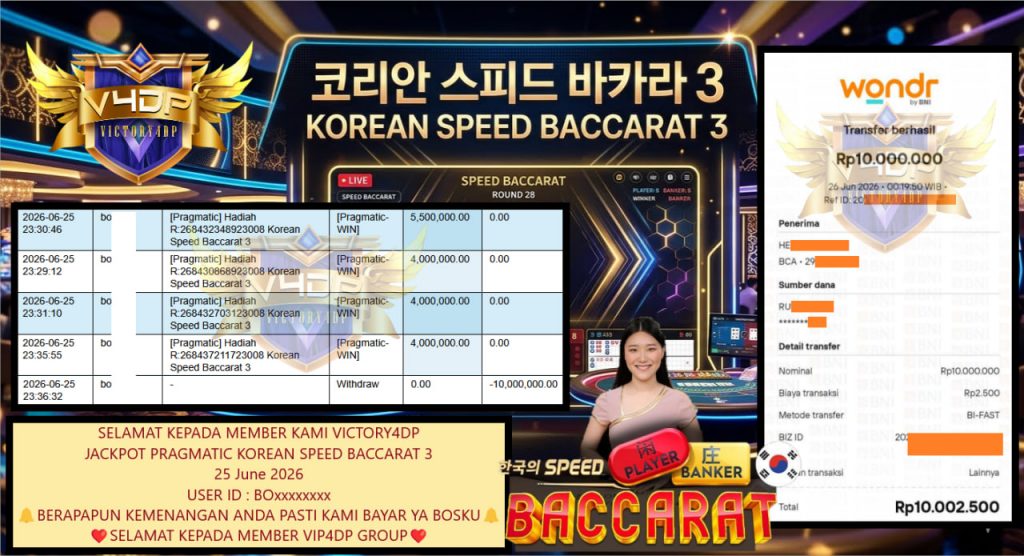VICTORY4DP JACKPOT PRAGMATIC KOREAN SPEED BACCARAT 3 Rp 10.000.000,- LUNAS