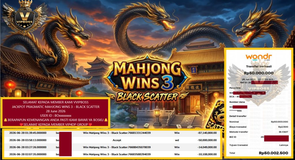VVIPBOSS JACKPOT PRAGMATIC MAHJONG WINS 3 – BLACK SCATTER Rp 50.000.000,- LUNAS