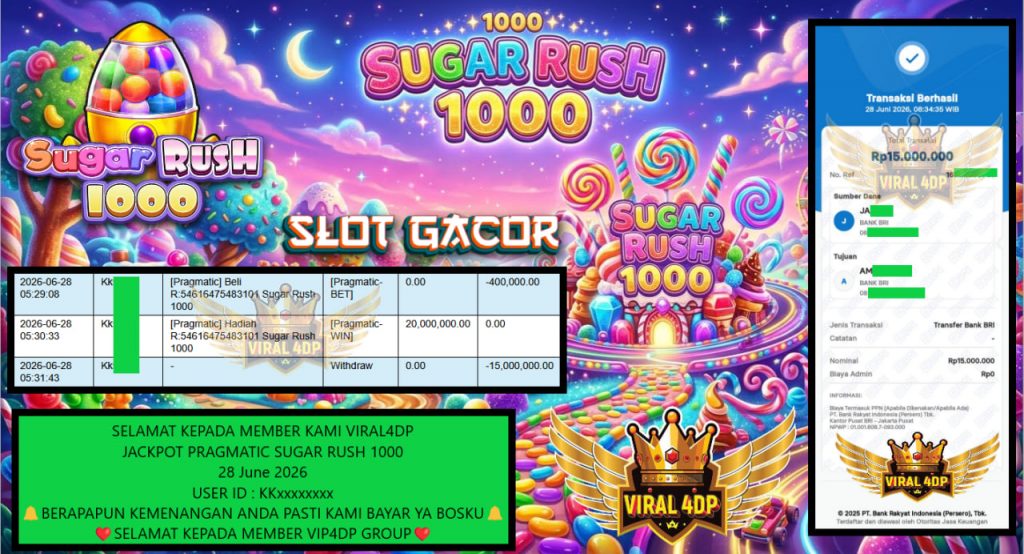 VIRAL4DP JACKPOT PRAGMATIC SUGAR RUSH 1000 Rp 15.000.000,- LUNAS