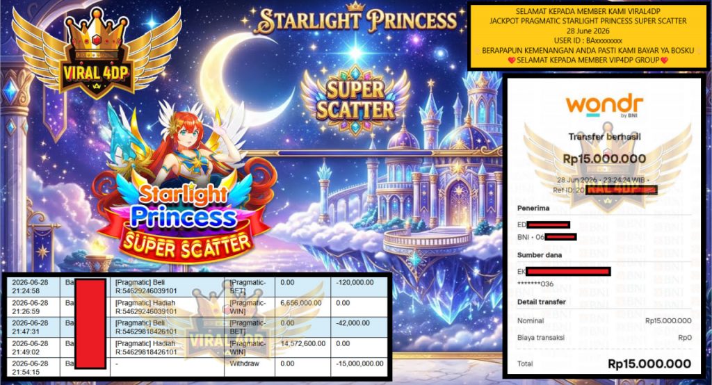 VIRAL4DP JACKPOT PRAGMATIC STARLIGHT PRINCESS SUPER SCATTER Rp 15.000.000,- LUNAS